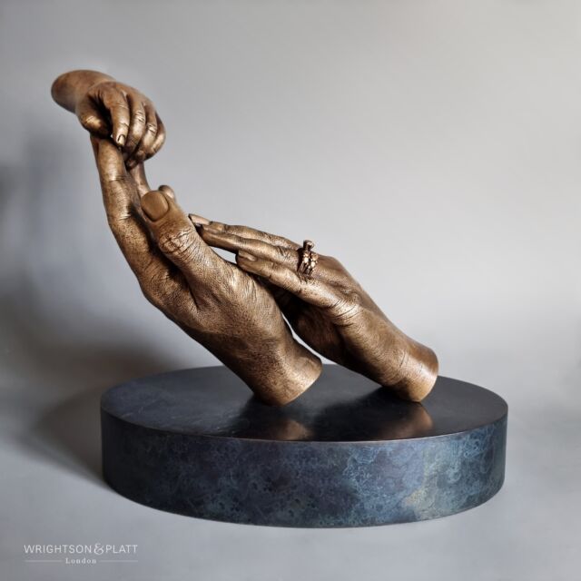 Cast in real bronze and finished with golden and blue patinas, this 'New Family' sculpture is a beautiful and truly unique way to celebrate a magical new arrival! 

Get in touch to find out what we can create for your family! info@wrightsonandplatt.com

#newbaby #lifecasting #personalisedgifts #luxury #bronzeart #bespoke #bronze  #portlandhospital #family